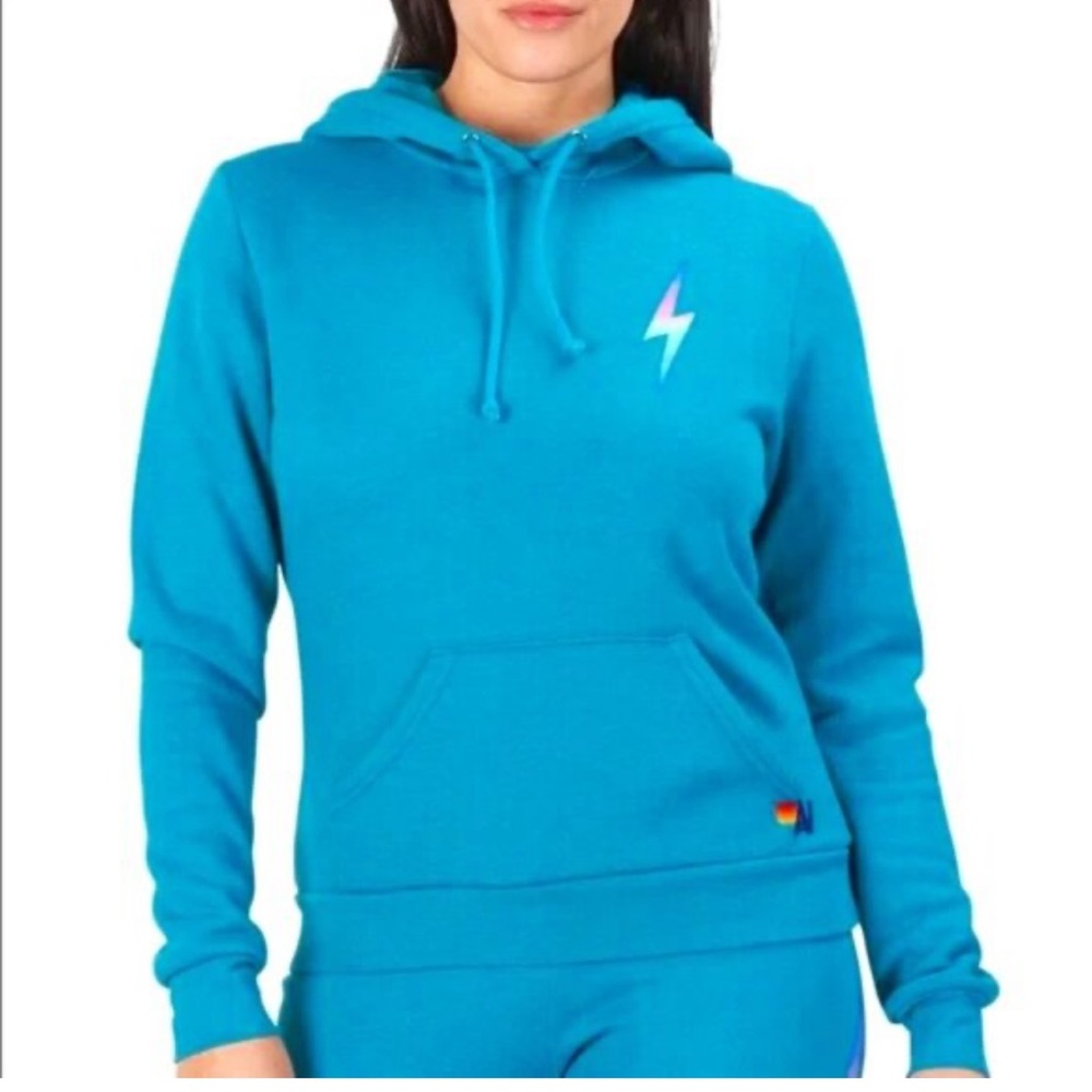 AVIATOR NATION RARE Teal Lightning Bolt Sweatshirt Hoodie‎  Size Small